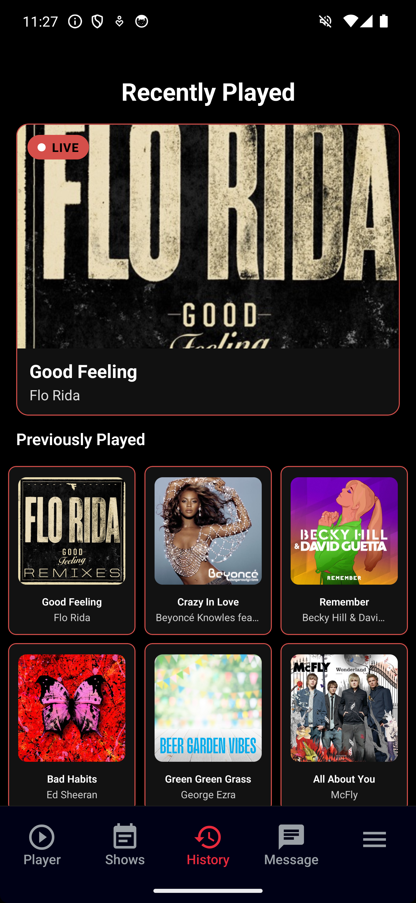 Recently played history