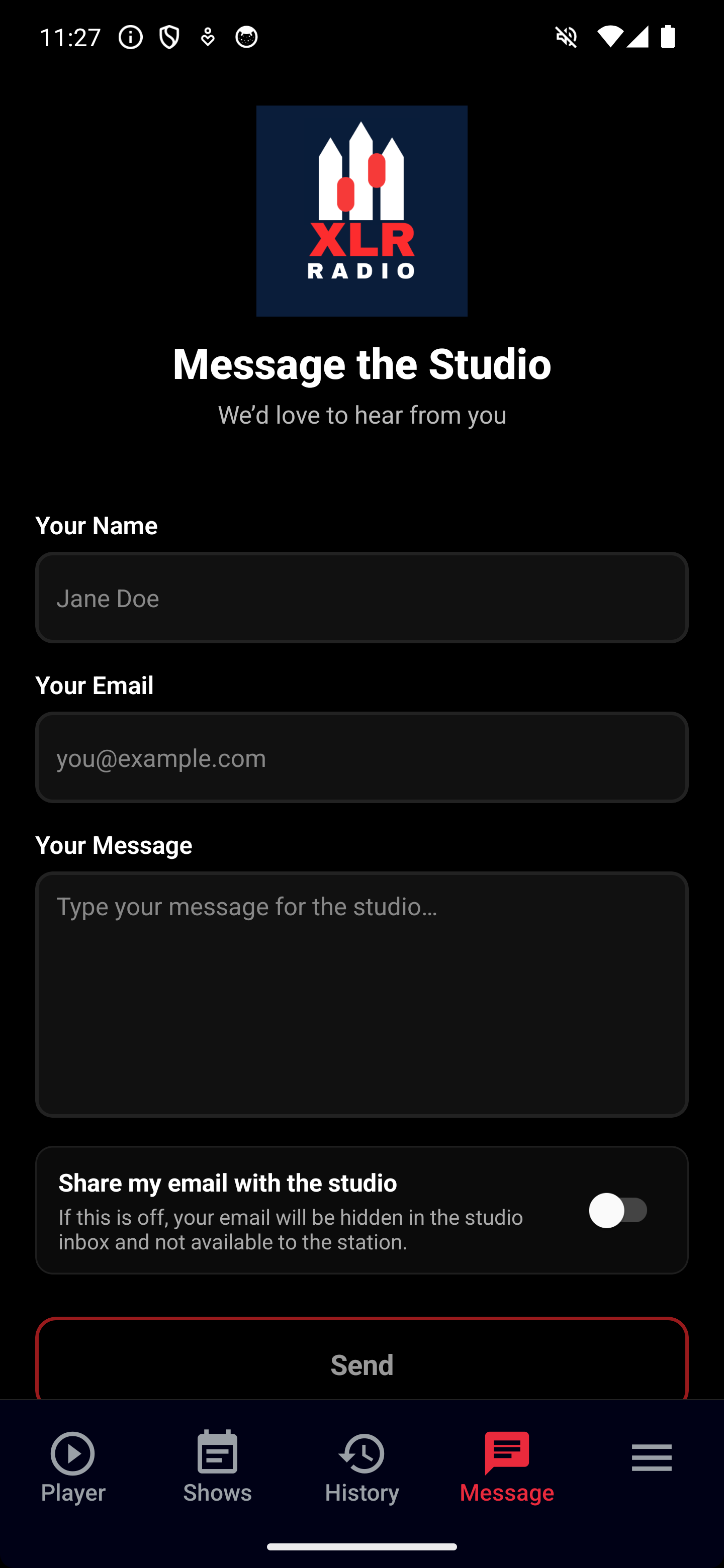 Message the studio
